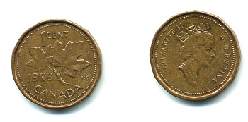 Канада 1 цент 1993 Елизавета II (1952-2022), кленовый лист KM 181 бронза 540-742