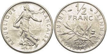 ФРАНЦИЯ 1/2 ФРАНКА 1971 СЕЯТЕЛЬ KM 931.1, LE FRANC 198.10 никель 175-941