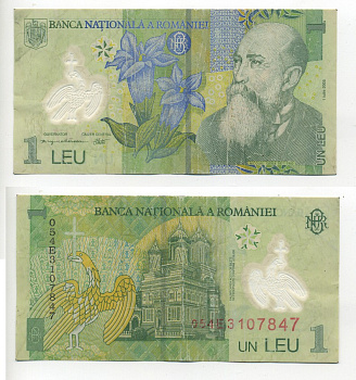 Румыния 1 лей 2005 (2005) Николае Йорга, Успенский собор Pick 117 а пластик 7217-18-1