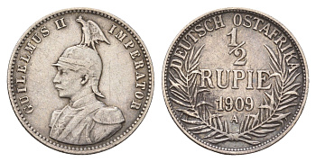Германская Восточная Африка 1/2 рупии 1909 A KM 9 серебро 1526-1415