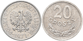 Польша 20 грошей 1971 MW Y # A 47 алюминий    4564-613