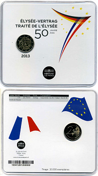 Франция 2 евро 2013 50 лет подписания "Елисейского договора", буклет, пластик, запайка KM 2094 биметалл BUNC 3897-1-2