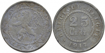 БЕЛЬГИЯ 25 САНТИМОВ 1917 BELGIQUE-BELGIE KM 82 цинк 4529-111