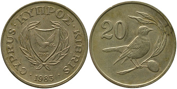 Кипр 20 центов 1983 KM 57.1 никель латунь 4380-946