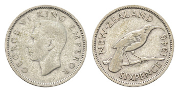 Новая Зеландия 6 пенсов 1946 Георг VI (1936-1952) KM 8 серебро 4659-944