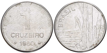 Бразилия 1 крузейро 1980 сахарный тростник KM 590 нержавеющая сталь 51-251