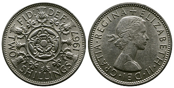 Великобритания 2 шиллинга (флорин) 1967 Елизавета II (1952-2022) KM 906, Spink 4146 медно-никель 4382-742
