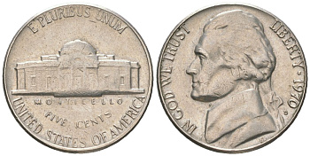 США 5 центов 1970 D, Джефферсон KM A192 медно-никель 192-1049