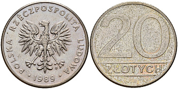 Польша 20 злотых 1989 MW Y 153.2 медно-никель 4187-741