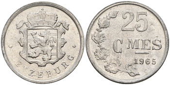 Люксембург 25 сантимов 1965 Герцог Жан (1964-1999) KM 45a алюминий 4596-841