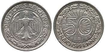 Германия 50 рейхспфеннигов 1928 F KM 49, J. 324 никель 4121-817