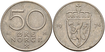 Норвегия 50 эре 1974 Улаф V (1957-1991) KM 418 медно-никель 4152-461