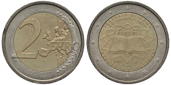 ИТАЛИЯ 2 ЕВРО 2007 50 ЛЕТ РИМСКОМУ ДОГОВОРУ KM 311 биметалл 4384-711