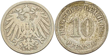 ГЕРМАНИЯ 10 ПФЕННИГОВ 1893 A KM 12, J. 13, Weege 8 медно-никель 261-1251