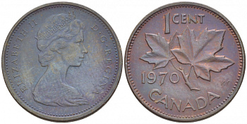Канада 1 цент 1970 Елизавета II (1952-2022), кленовый лист KM 59.1 бронза 4547-268