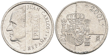 Испания 1 песета 2001 Хуан Карлос I KM 832 алюминий 4567-743