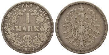 Германия 1 марка 1882 J Weege 17, J. 9, KM 7 серебро 413-1522