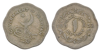 Пакистан 1 анна 1953 KM 14 медно-никель 4625-1254