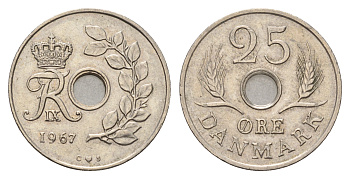 Дания 25 эре 1967 С; S, Фредерик IX (1947-1972) KM 855.1 медно-никель 4681-354