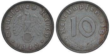 Германия 10 рейхспфеннигов 1940 G KM 101, J. 371 цинк 4121-1024