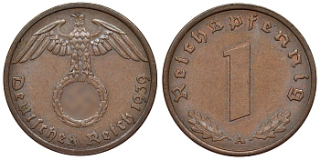 Германия 1 рейхспфенниг 1939 A KM 89, J. 361 бронза 71-231