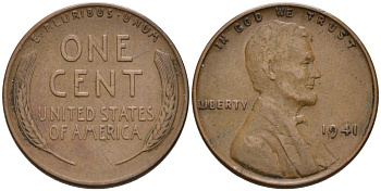 США 1 цент 1941 Линкольн KM 132 бронза 192-948
