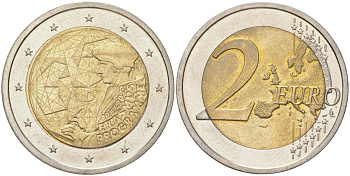 Германия 2 евро 2022 A, 35 лет программе Эразмус KM 412 биметал aUNC 4153-1145