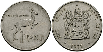 ЮАР 1 ранд 1977 антилопа спрингбок, герб KM 88a никель 4120-721