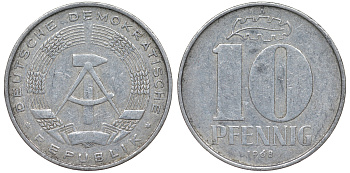 ГДР 10 пфеннигов 1968 A KM 10 алюминий 62-745