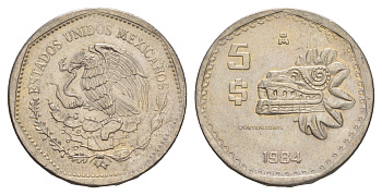 Мексика 5 песо 1984 Mo, редкий год KM 485 медно-никель UNC 4637-644