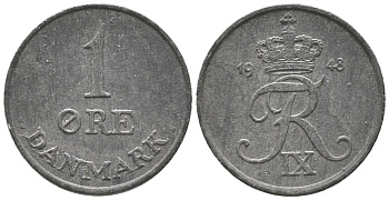 ДАНИЯ 1 ЭРЕ 1948 N; S, ФРЕДЕРИК IX (1947-1972) KM 839.1 цинк 100-1133