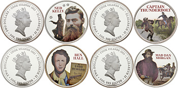 Острова Кука набор из 4 монет по 2 доллара 2003 знаменитые бандиты Австралии (двухунцовки) серебро PROOF 14-01-03-27