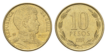 Чили 10 песо 2007 KM 228 никель латунь 4674-314