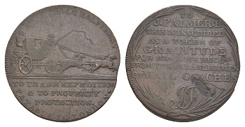 Великобритания, Миддлсекс 1/2 пенни ND (1797) Джон Палмер - изобретатель почтовых карет Dalton & Hamer 363, Atkins 258 и Withers 363 медь 1522-732