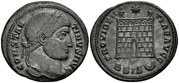 Римская Империя нуммий 328 - 329 Константин I Великий PROVIDETIAE AVGG Сисция about Extremely fine (C3) RIC 214 бронза 1073-3-4-7