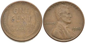 США 1 ЦЕНТ 1956 ЛИНКОЛЬН KM А132 медь цинк 218-263