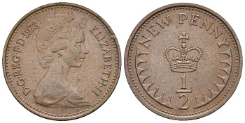 Великобритания 1/2 пенни 1973 Елизавета II (1952-2022) KM 914, Spink 4239 бронза 4609-958