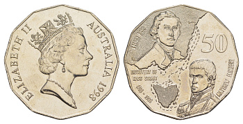Австралия 50 центов 1998 200 лет путешествию Джорджа Басса и Мэтью Флиндерса KM 364 медно-никель UNC 4645-634