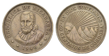 Никарагуа 50 сентаво 1946 редкий год, тираж - 500.000 экземпляров KM 19.1 медно-никель 4127-1445