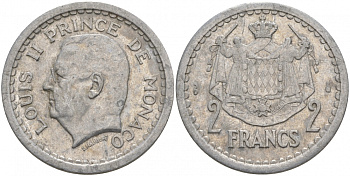 Монако 2 франка 1943 Луи II (1922-1949) KM 121 алюминий 73-1424