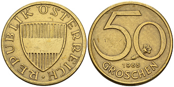 Австрия 50 грошей 1965  KM 2885 алюминиевая бронза    4152-1134