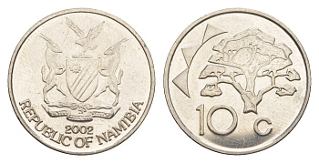 Намибия 10 центов 2002 KM 2 сталь плакированная никелем UNC 4649-532