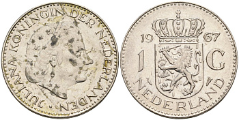 Нидерланды 1 гульден 1967 Юлиана (1948-1980) KM 184а никель 53-427