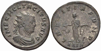 Римская Империя аврелианиан 275 Тацит LAETITIA FVND Рим about Extremely fine RIC 89 бронза, серебрение 1073-16-85