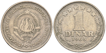 Югославия 1 динар 1965 KM 47 медно-никель 85-531