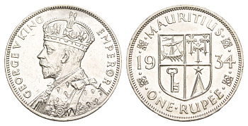 Маврикий 1 рупия 1934 Георг V (1910- 1936) KM 17 серебро aUNC 441-945