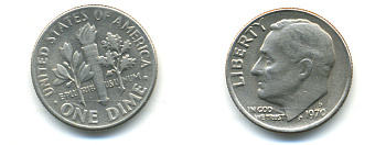 США 10 ЦЕНТОВ = 1 ДАЙМ 1970 D, РУЗВЕЛЬТ KM 195a медь плакированная медно-никелем 89-531