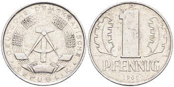 ГДР 1 пфенниг 1960 А KM 8.1 алюминий 4588-265