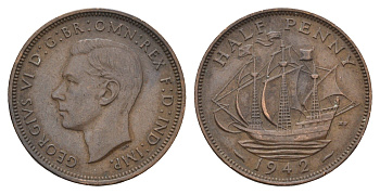 Великобритания 1/2 пенни 1942 Георг VI (1936-1952) KM 844, Spink 4115 бронза 4675-124