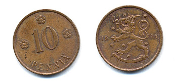 Финляндия 10 пенни 1934 республика (1918-1962) KM 24 медь 51-5417